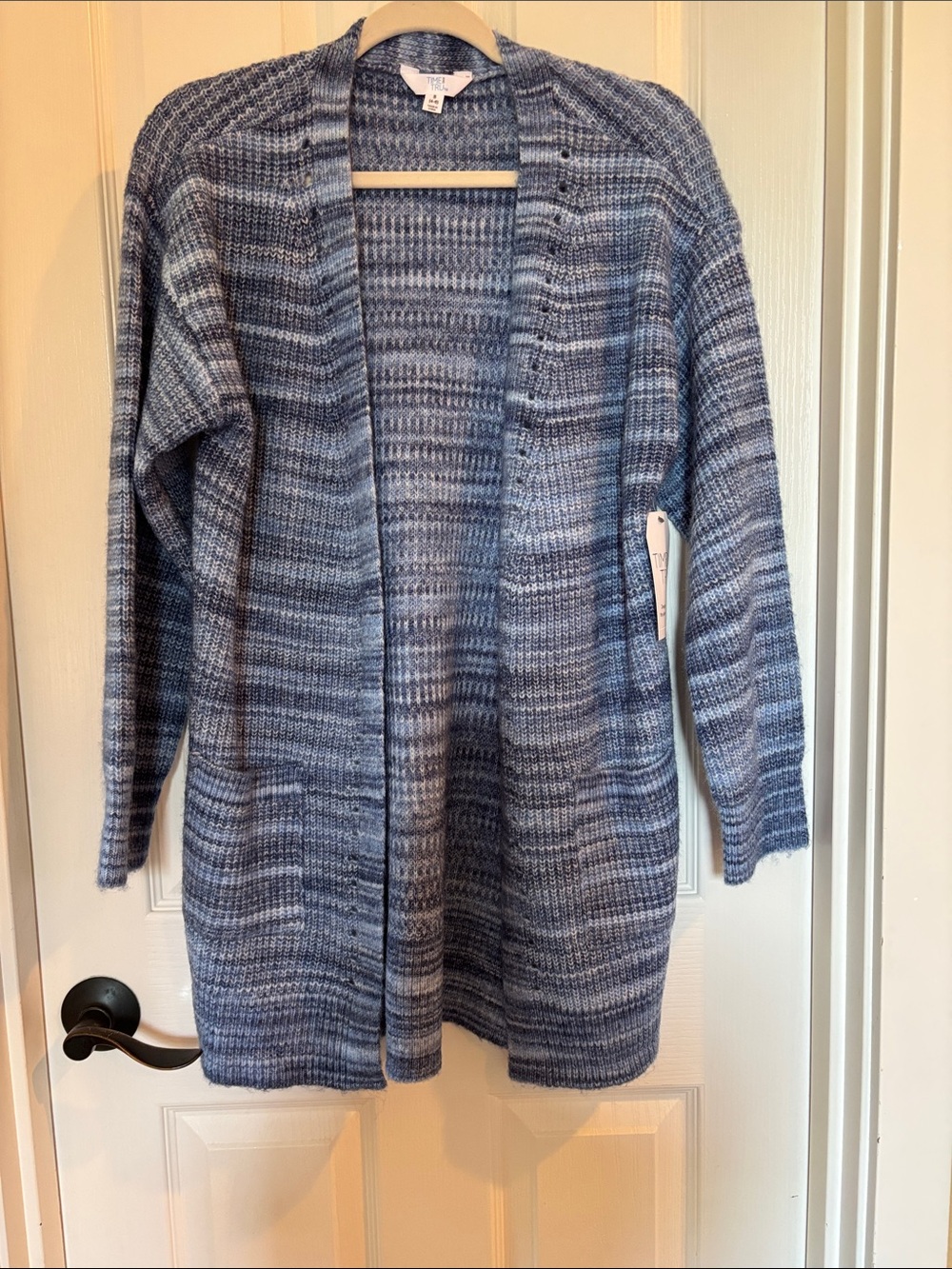 Time and Tru Blue Marled Open-Front Cardigan